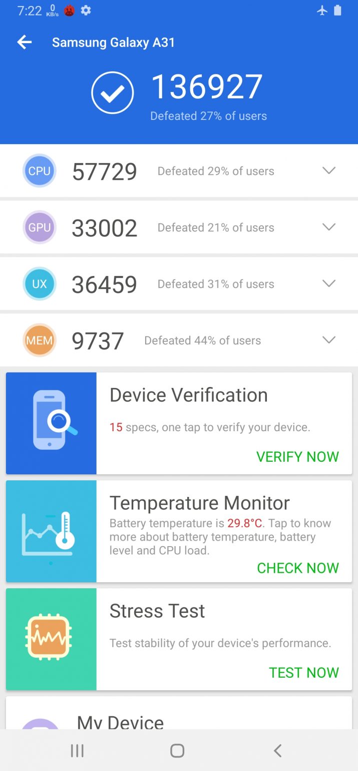 samsung galaxy a31 antutu score