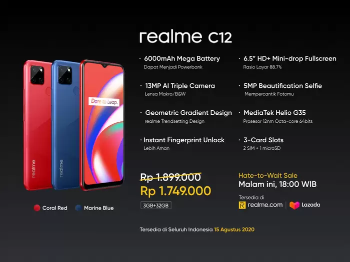 Realme Luncurkan C12 di Indonesia, Harga Rp 1,7 Jutaan • Jagat Gadget