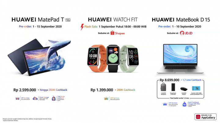 Huawei MatePad T, Huawei Watch Fit, Huawei MateBook D15