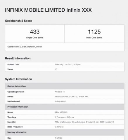 Geekbench Infinix Note 10 Pro
