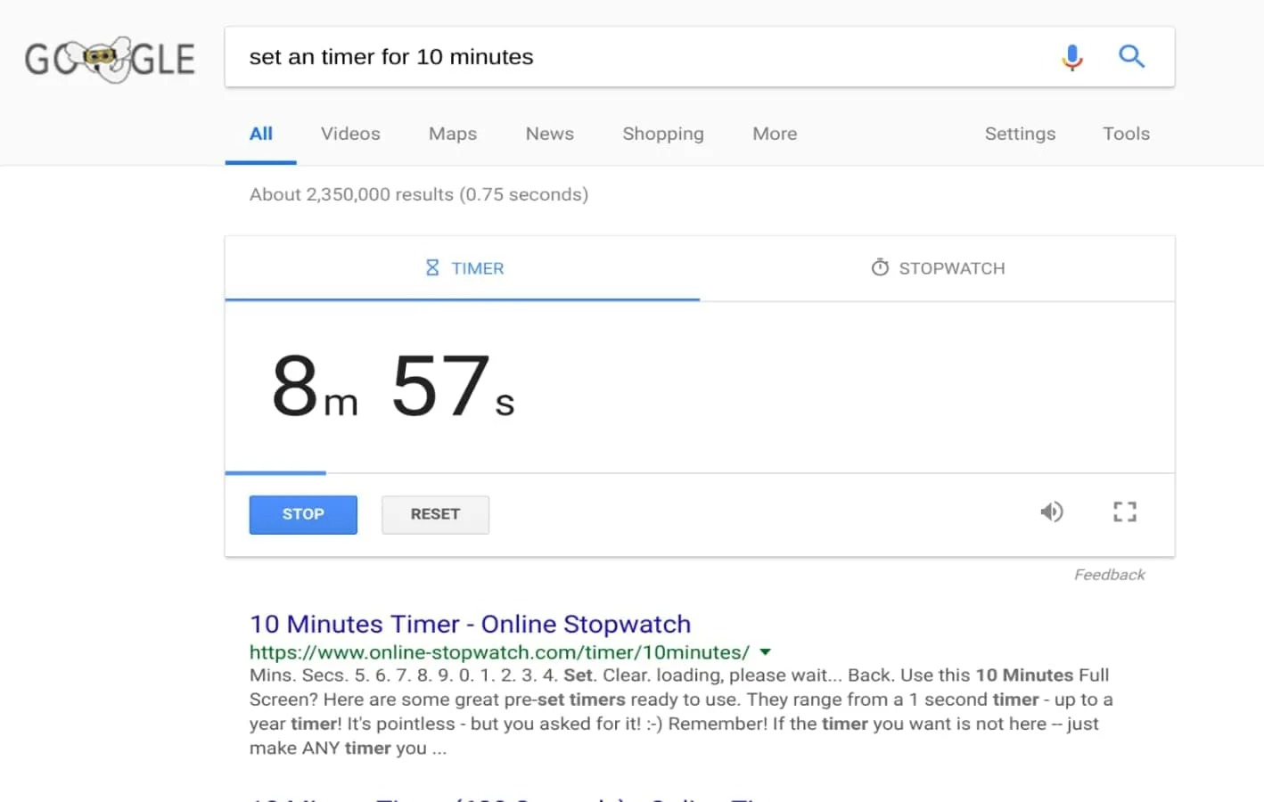 stopwatch google search timer
