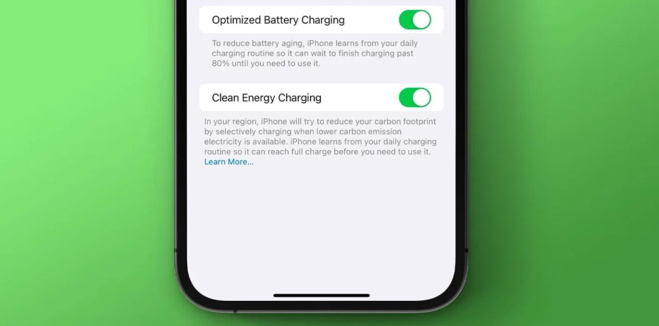 Apple ios 16 clean energy charging