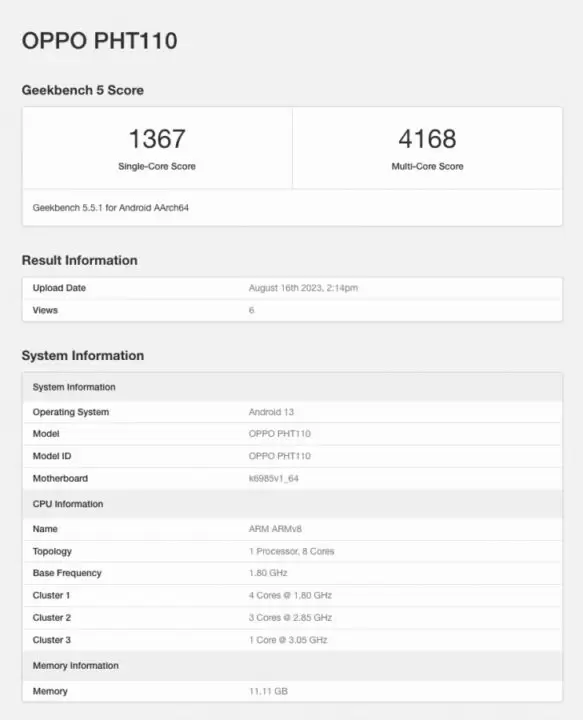 Skor Benchmark OPPO Find N3 Flip