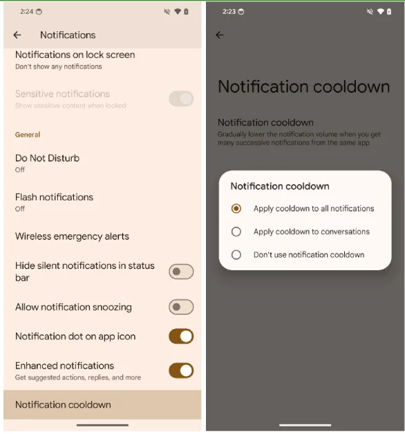 Cooldown Notifikasi Android 15