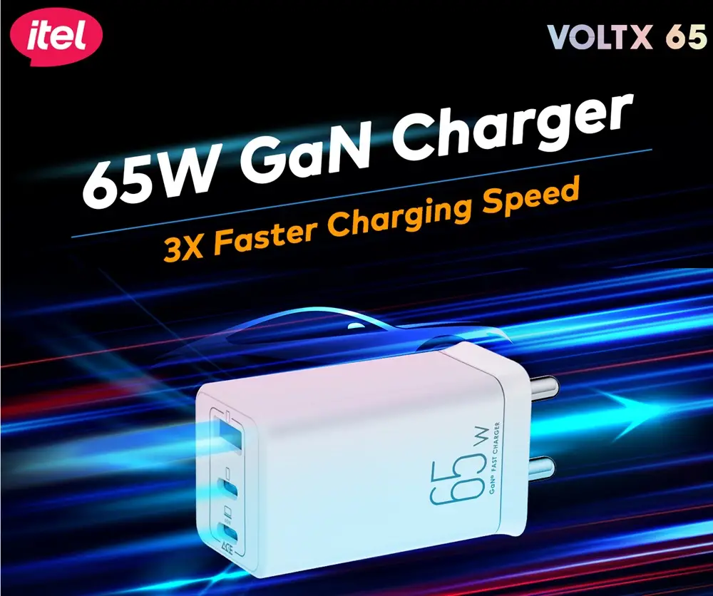 itel VOLTX 65W GaN fast charger