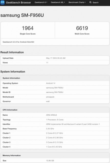 Galaxy Z Fold6 Geekbench