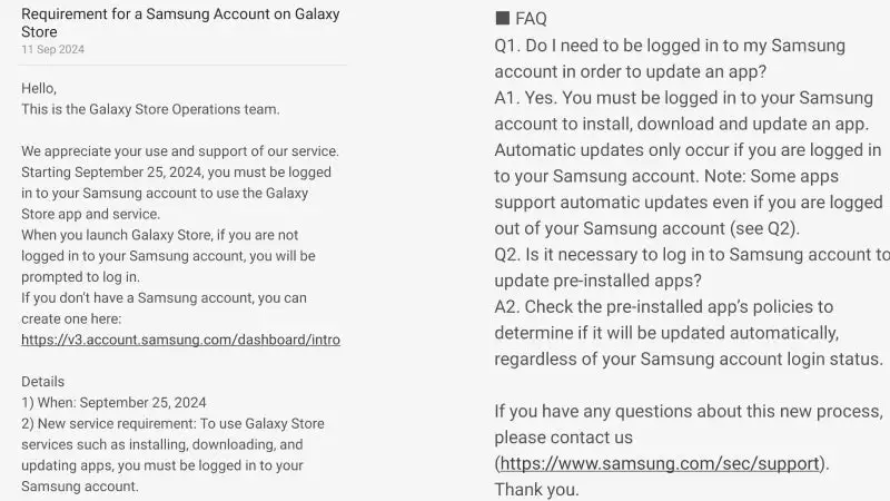 Peraturan baru Samsung Galaxy Store mengharuskan pengguna untuk memiliki akun Samsung ID.