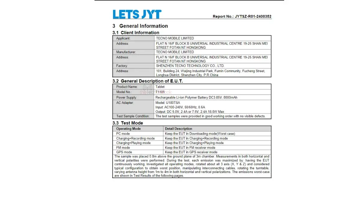 Tecno Megapad 11 spotted on FCC battery Specs Revealed