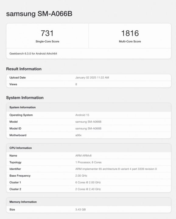 samsung Galaxy A06 5G Geekbench