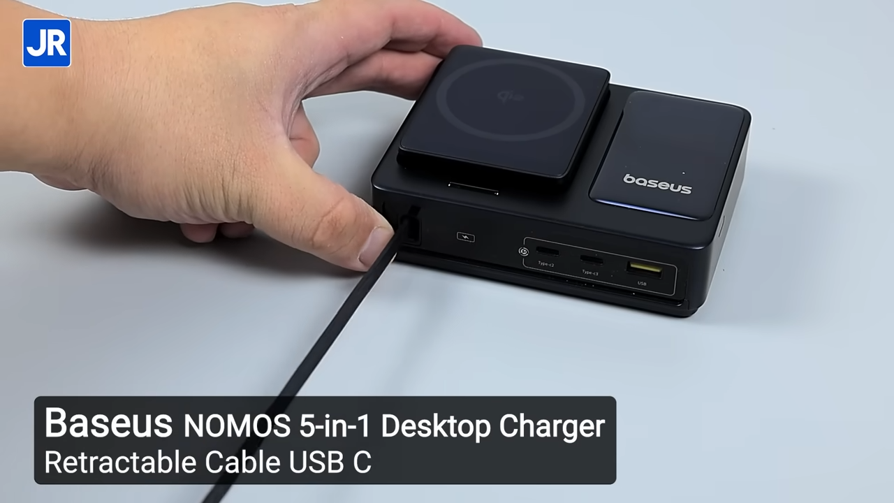 Review Baseus NOMOS 5-in-1 Desktop Charger: Charger All-in-One 140 W, Support Qi2, dgn Retractable Cable 5 Baseus NOMOS 5 in 1 Desktop Charger 3