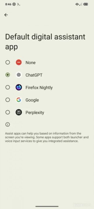ChatGPT opsi Assistant Android