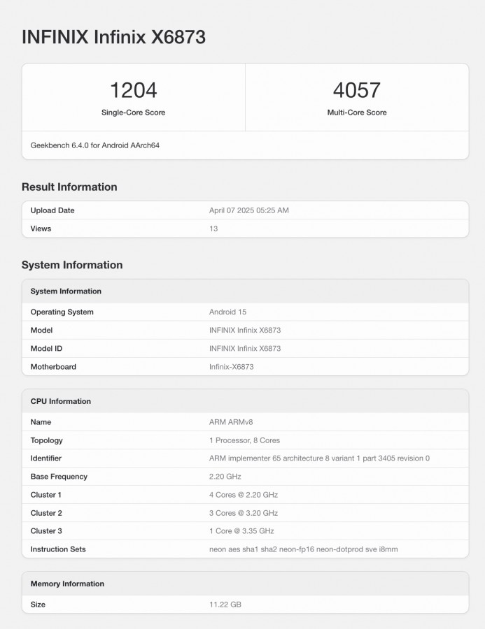 Data Infinix GT 30 Pro Muncul di Geekbench 2 Data Infinix GT 30 Pro Muncul di Geekbench