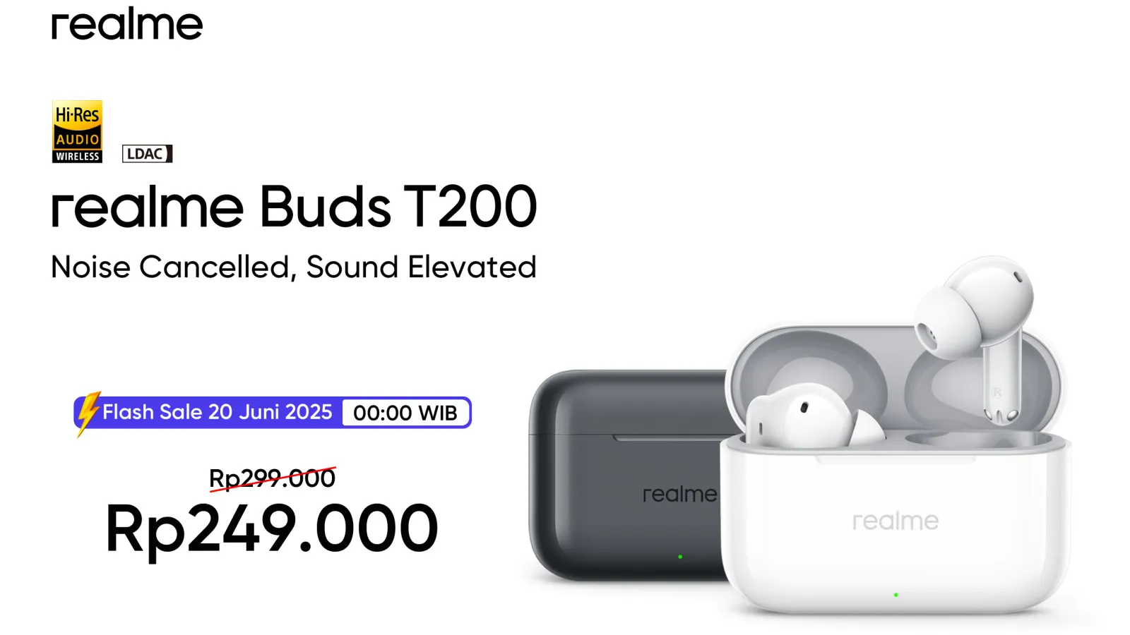 Realme Buds T200 Resmi Hadir di Indonesia, TWS ANC Rp200 Ribuan! 2 Harga realme Buds T200