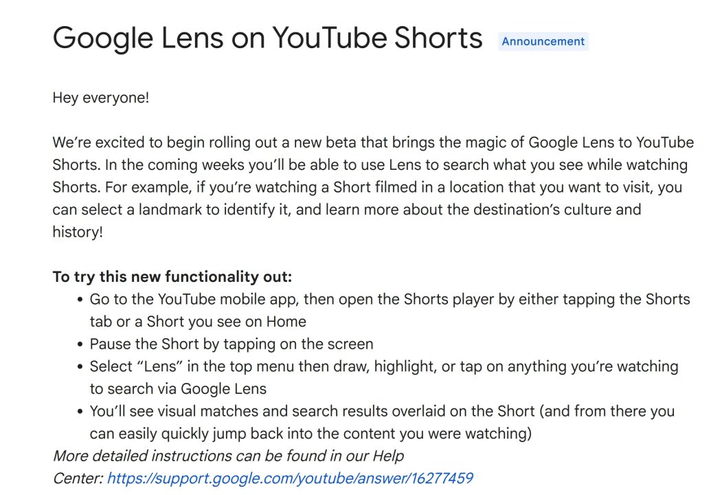 Youtube Shorts Google Lens
