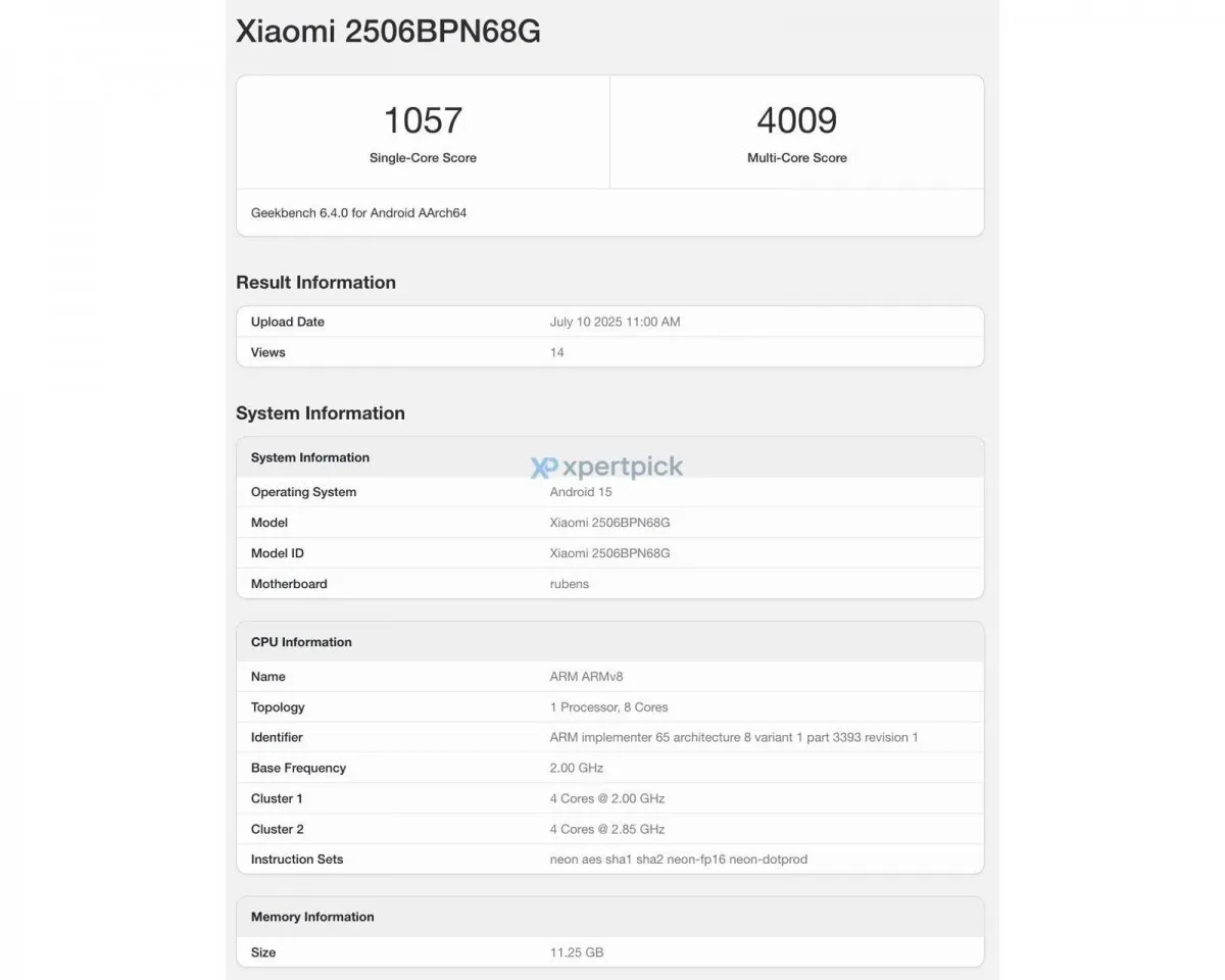 xiaomi 15t pro geekbench