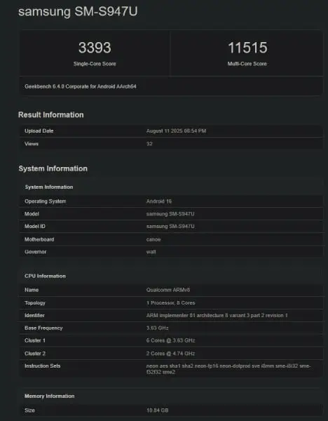 Snapdragon 8 elite 2 geekbench