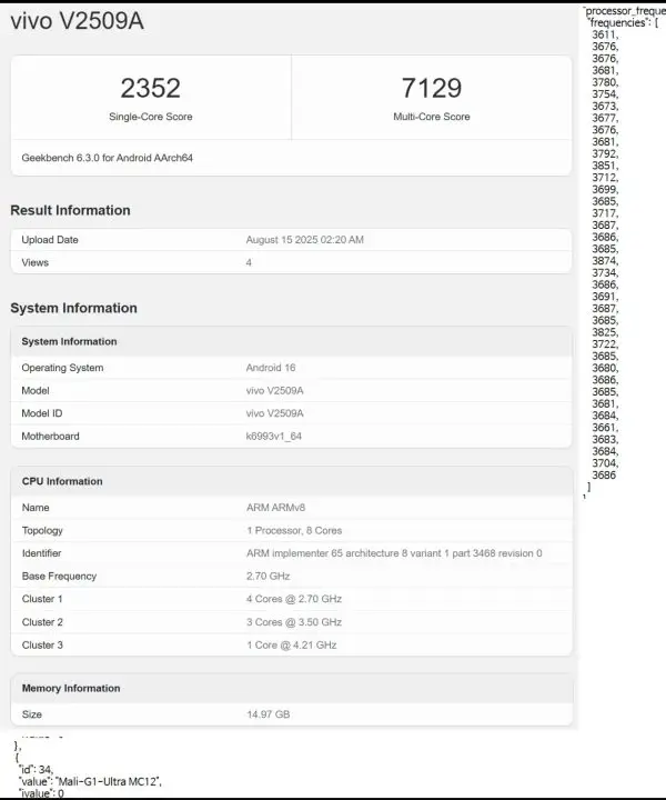 vivo X300 benchmark geekbench