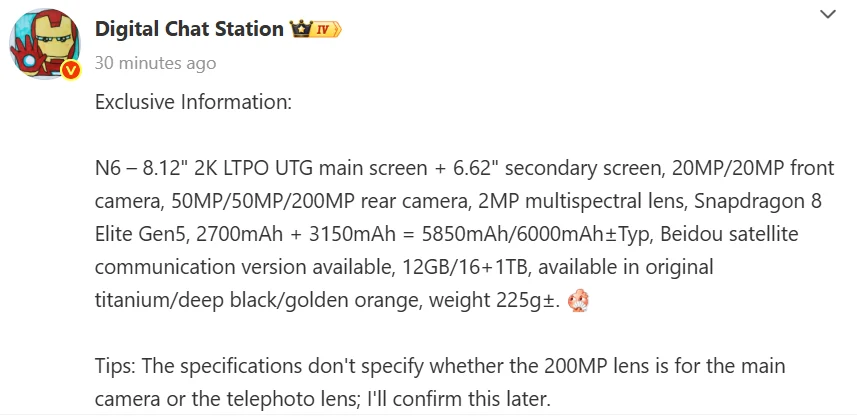OPPO Find N6 leaks from Digital Chat Station