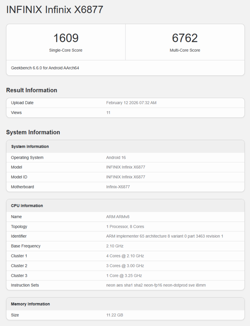 Infinix Note 60 Ultra Geekbench