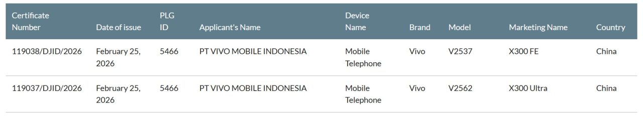 vivo X300 Ultra dan X300 FE Lolos Sertifikasi, Pertanda Akan Rilis Global? 2 vivo X300 Ultra & X300 FE certification