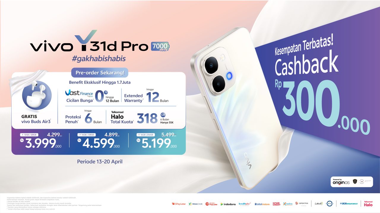 vivo Y31d Pro Resmi Dirilis, Unggulkan Baterai 7000 mAh, Bodi Tahan Air, dan Desain Elegan 6 vivo Y31d Pro - Harga